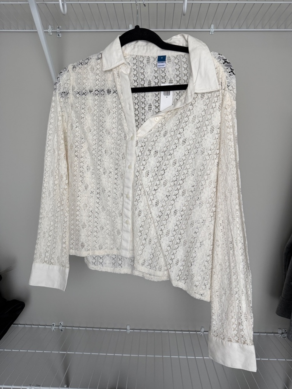 Old Navy Cream Lace Button-Down Shirt